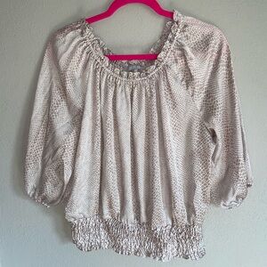 snake printed long sleeve blouse Large pinkish tan color